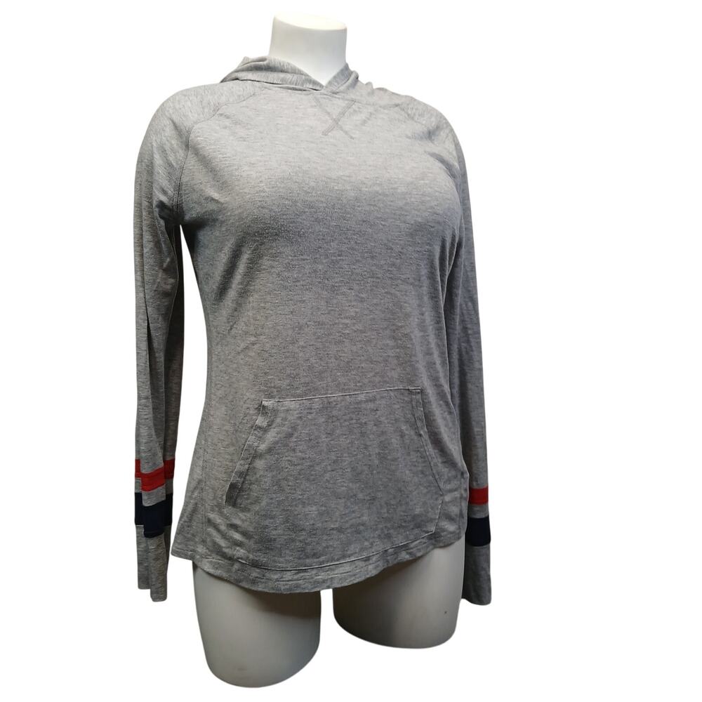 Champion Womens Medium Grey Lightweight Hoodie Striped Cuffs Pouch Pocket